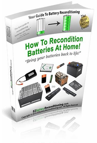 Picture representing the guide with different kind of batteries on a white background and mentions how to fix old diy battery reconditioning at home with easy with follow step by step instructions and simple trick to never pay for new batteries ever again showing how to restore repair any battery including nicad lead acid chemicals rechargeable batteries